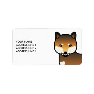 Étiquette Chien Shiba Inu de dessin animé au sésame rouge & 