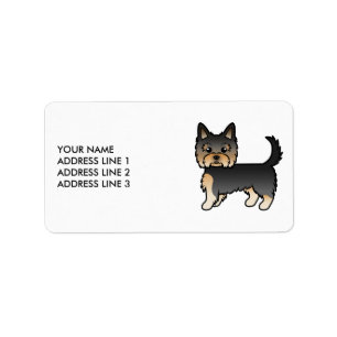 Étiquette Chien Terrier Yorkshire noir et feu & Texte person