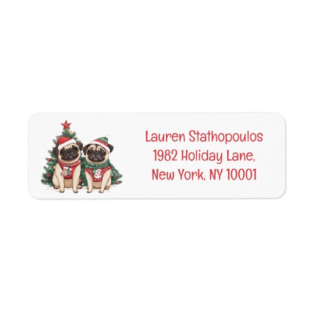 Étiquette Chiens de Carlin de Noël (Devant)