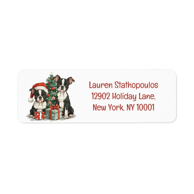 Étiquette Chiens de Noël Boston Terrier (Devant)