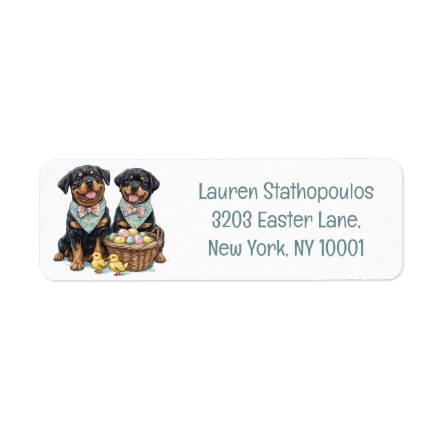 Étiquette Chiens de Pâques Rottweiler Panier de Pâques (Devant)