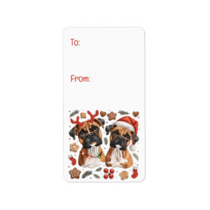 Étiquette Chiens en boîte de Noël