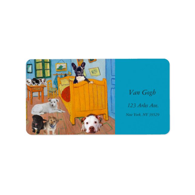 Étiquette Chiens mignons dans la chambre Van Gogh v1 (Devant)