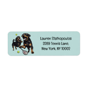 Étiquette Chiens mignons Rottweiler jouant au tennis