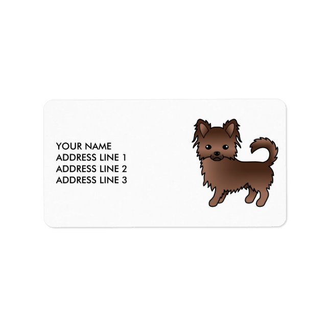 Étiquette Chihuahua à robe longue au chocolat Chien de dessi (Devant)