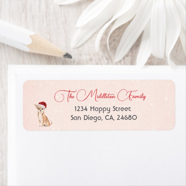 Étiquette Chihuahua Santa Hat Chien Rouge Joyeux Noël (En situation)