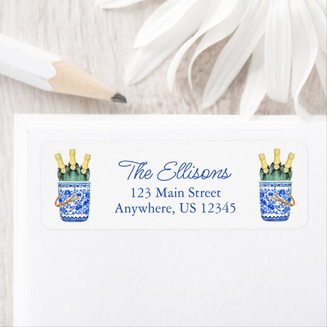 Étiquette Chinoiserie Watercolor Wine Bucket Adresse de reto (En situation)