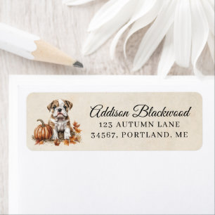 Étiquette Chiot Bouledogue Mignon Feuilles d'Automne et Citr