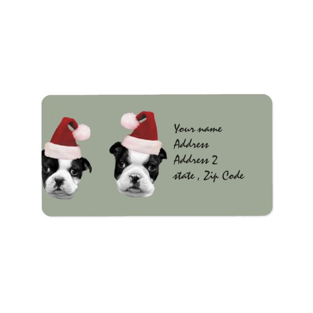 Étiquette Chiots de Boston Terrier de Noël (Devant)