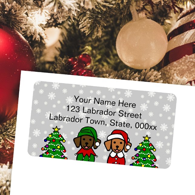 Étiquette Chocolat de Noël Labrador et Fox Red Labrador (Christmas Chocolate Lab and Fox Red Lab Puppies Return Address Labels for Labrador Owners. )
