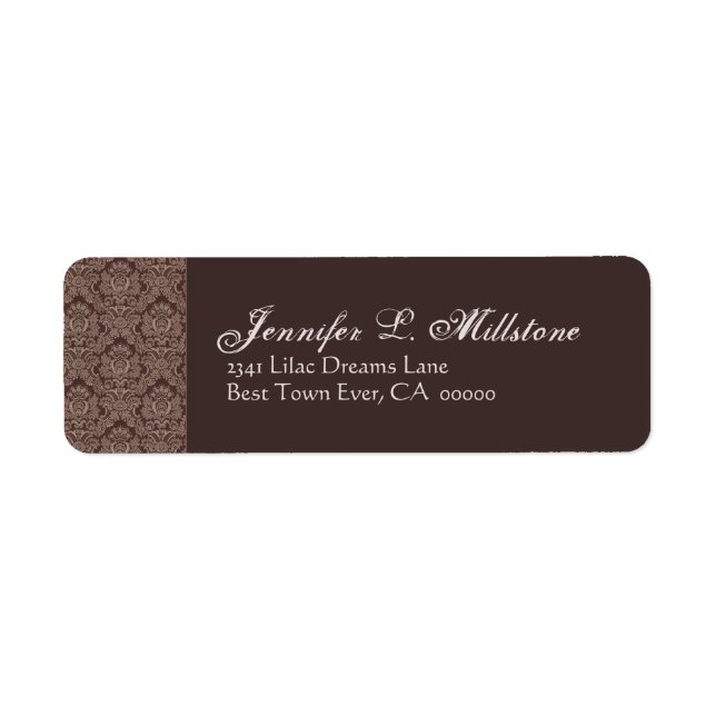 Étiquette Chocolat et Mocha Damask Adresse de retour (Devant)