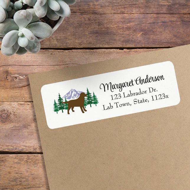 Étiquette Chocolat Labrador À feuillage persistant Adresse d (Chocolate Labrador Outline Evergreen Design Return Address Labels for Labrador Owners.  Silhouette.)