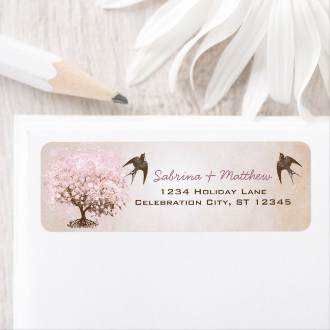 Étiquette Chocolat Misty Pink Heart Leaf Inséparables (En situation)