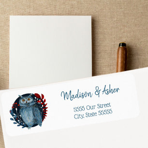 Étiquette Chouette d'hiver d'oiseaux d'art populaire scandin