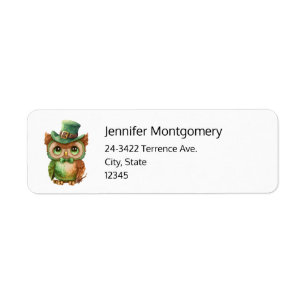 Étiquette Chouette mignonne dans un vert Top Hat Adresse