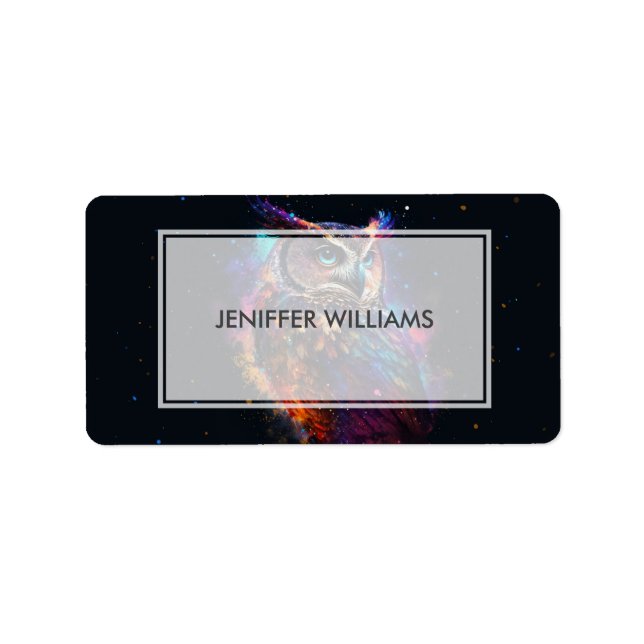 Étiquette Chouette spatiale colorée (Devant)