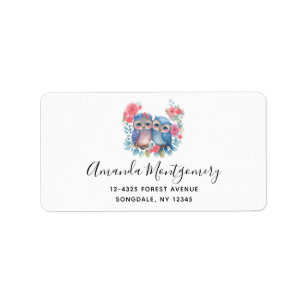 Étiquette Chouettes amoureuses Assis sur une branche d'arbre