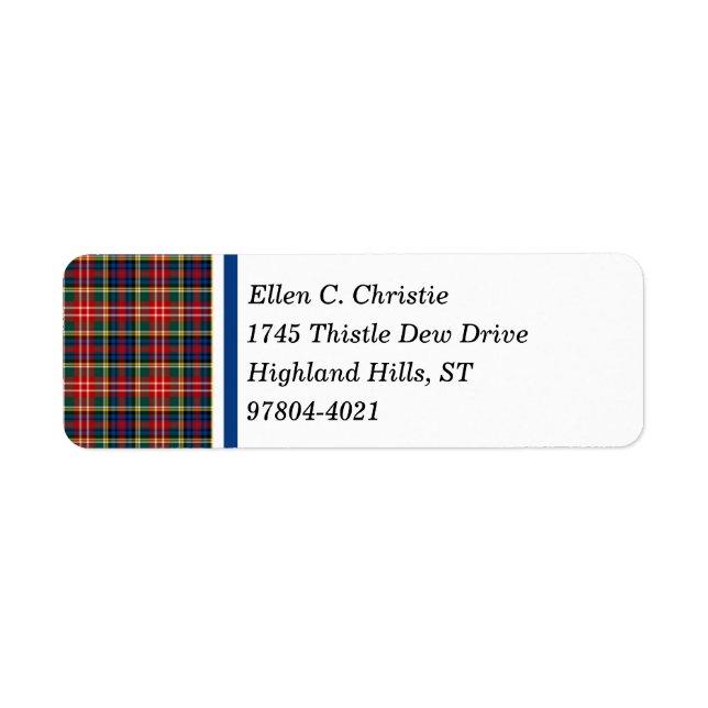 Étiquette Christie Clan Tartan écossais de couleur vive (Devant)
