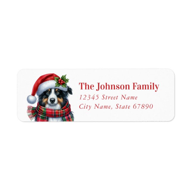 Étiquette Christmas Australian Shepard Retourner l'adresse É (Devant)