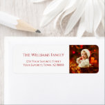 Étiquette Christmas Baby Santa Hat Photo Retour Adresse<br><div class="desc">Baby Santa Hat Christmas Return Address Label, avec un thème photo et un design typographique rouge. Avec des lettres rouges personnalisables, vous pouvez ajouter votre propre texte. Vous changez aussi la photo avec votre propre pour la rendre unique. Idéal pour envoyer des voeux de vacances festives à des amis et...</div>