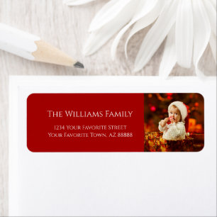 Étiquette Christmas Baby Santa Hat Photo Rouge Retour Adress