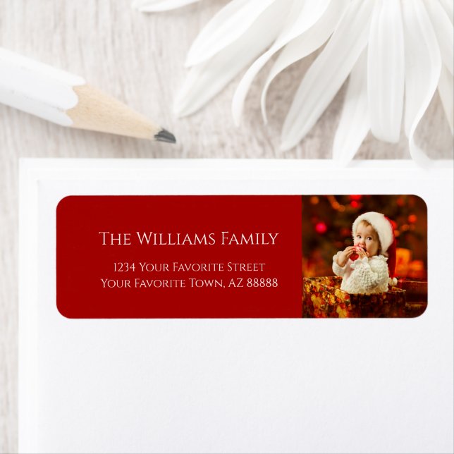 Étiquette Christmas Baby Santa Hat Photo Rouge Retour Adress (En situation)