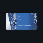 Étiquette Christmas Balls On Blue Label<br><div class="desc">An elegant,  classy Christmas design featuring Christmas Balls,  ribbons and snowflakes on Blue background in silver grey and blue. Personalize it with your text.</div>