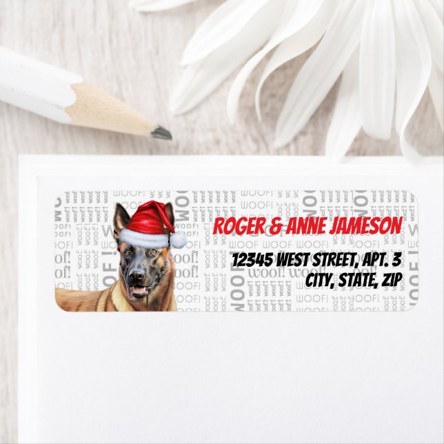 Étiquette Christmas Belgian Malinois Dog Adresse de vacances (En situation)