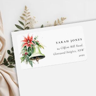 Étiquette Christmas Bell Pine Poinsettia Adresse de montage