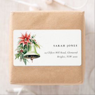 Étiquette Christmas Bell Pine Poinsettia Adresse de montage