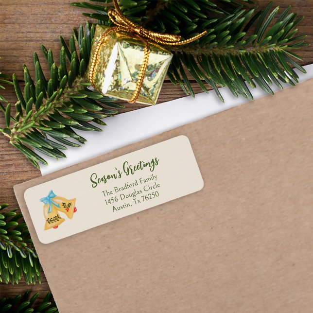 Étiquette Christmas Bells Holiday Red Green Gold Minimal (Créateur téléchargé)