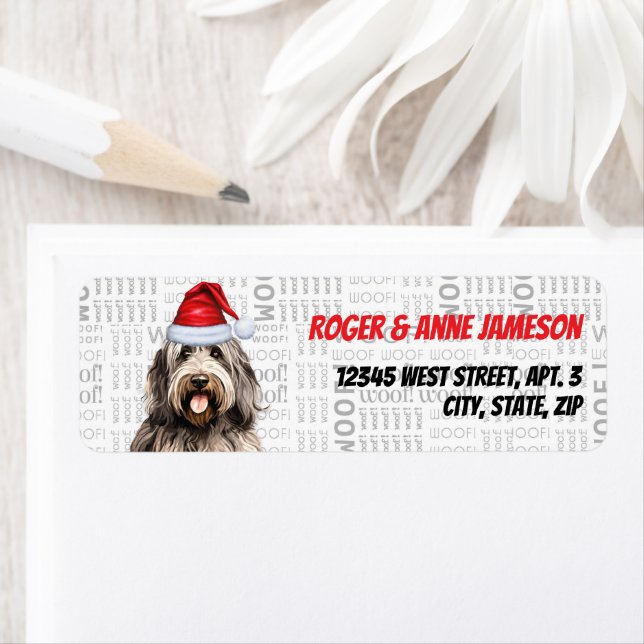 Étiquette Christmas Bergamasco Dog Adresse de vacances (En situation)