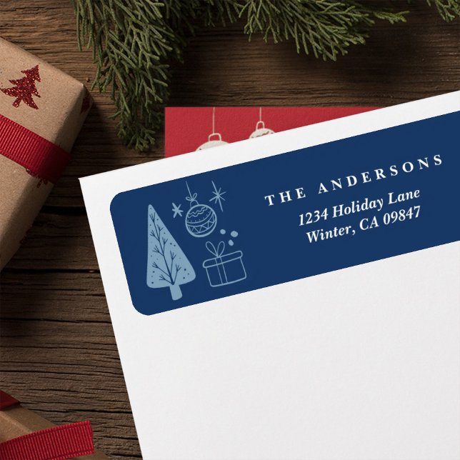 Étiquette Christmas Blue Hand Drawn Doodles Address Labels (Créateur téléchargé)