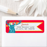 Étiquette Christmas Buck Deer Adresse de retour<br><div class="desc">Joli Cerf Aqua Vintage avec des ornements de couleurs vives</div>