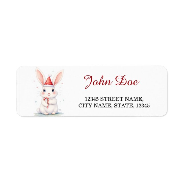 Étiquette Christmas Bunny with Candy Cane Return Address (Devant)