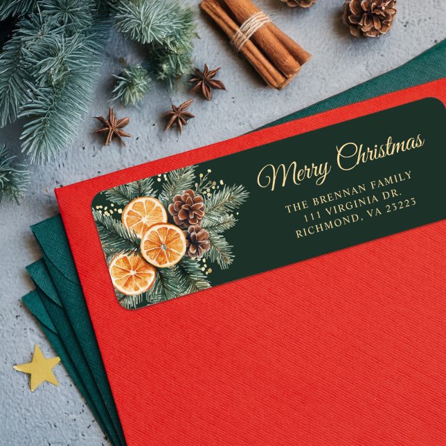 Étiquette Christmas Citrus Orange Holiday Adresse de retour (Christmas Citrus Orange Holiday Return Address Label)