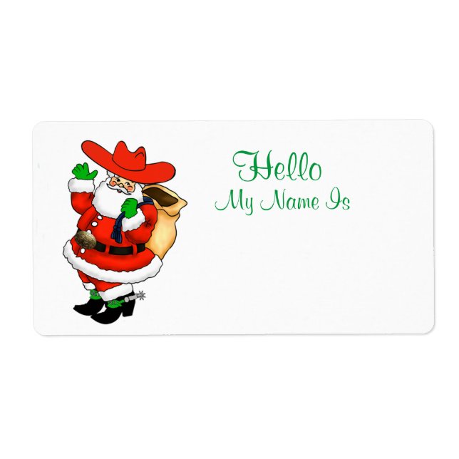 Étiquette Christmas Cowboy Père Noël Nom Modèle de balise (Devant)
