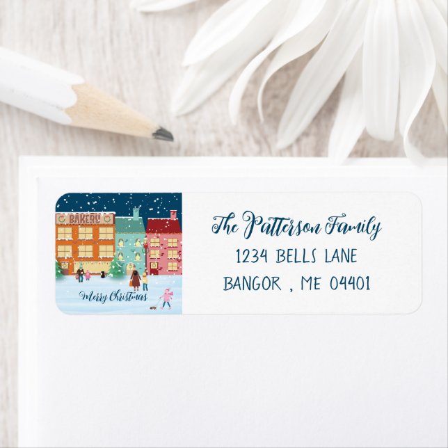 Étiquette Christmas Eve in Town Family Return Address Labels (En situation)