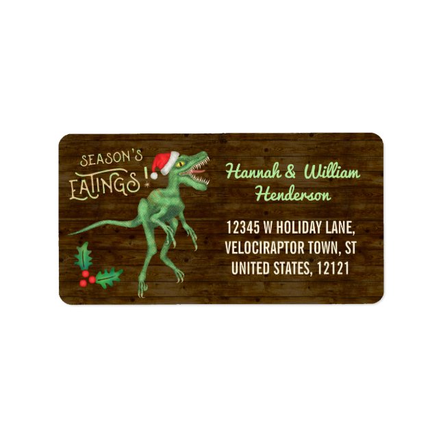 Étiquette Christmas Funny Velociraptor Dinosaur Nom personna (Devant)