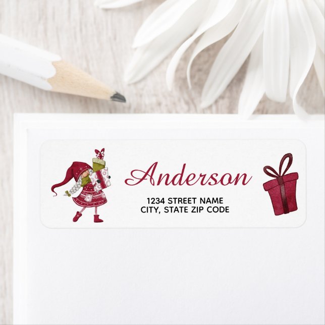 Étiquette Christmas Gnome Présente Adresse de retour Étiquet (En situation)
