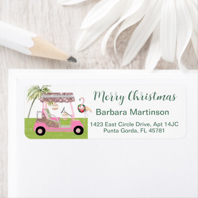 Étiquette Christmas Golf Lady Thème Retour Adresse (En situation)