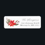 Étiquette Christmas Holiday Poinsettia Adresse de retour<br><div class="desc">Étiquette d'adresse de retour festive pour la saison de Noël avec aquarelle illustrant les poinsettia et la verdure.</div>