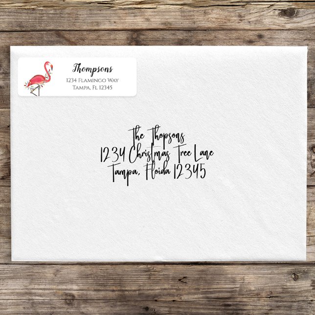 Étiquette Christmas Holiday Return Adresse Flamants roses ro (Christmas holiday lights pink flamingo return address labels. )