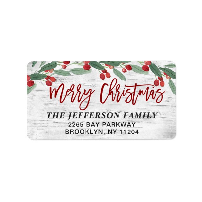 Étiquette Christmas Holly Berry Rustic Birch Adresse de reto (Devant)