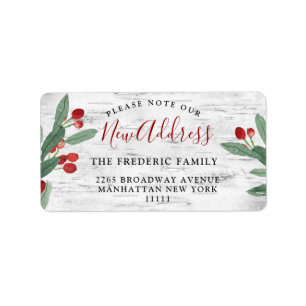 Étiquette Christmas Holly Berry & Rustic Birch Nouvelle adre