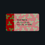 Étiquette Christmas Holly Motif<br><div class="desc">Décor de Noël. Couleur arrière - plan personnalisée. Motif sans couture. Champ de texte personnalisé pour le nom et l'adresse.</div>