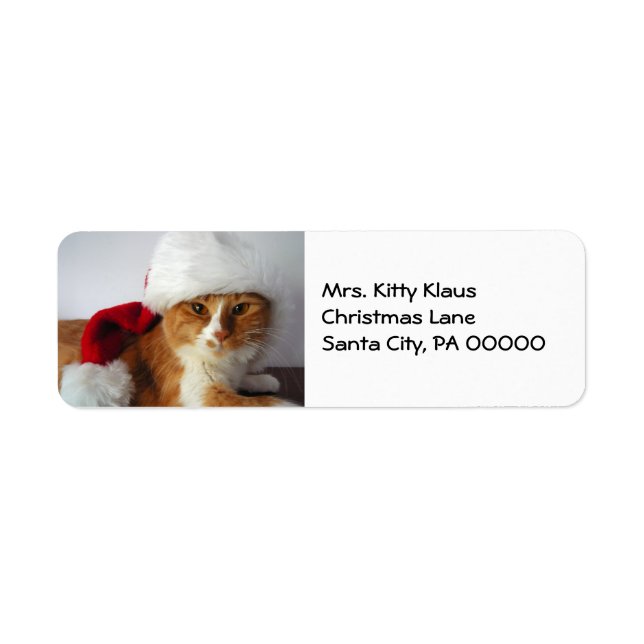 Étiquette Christmas Kitty à Santa Hat Retourner l'adresse Ét (Devant)