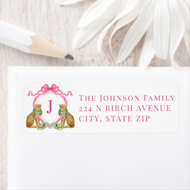 Étiquette Christmas Leopard Wreath Monogram (En situation)