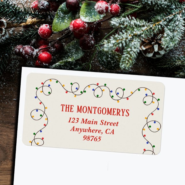 Étiquette Christmas Light Strand Return Address (Retro vintage Christmas light strand return address labels)