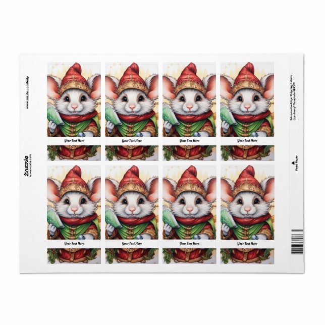 Étiquette Christmas Mouse 47 Votre texte ici (Feuille entière)